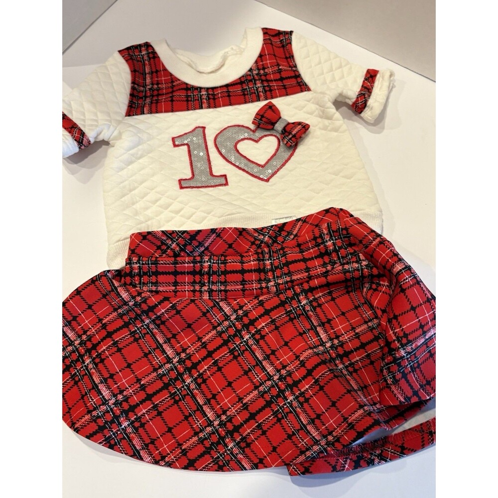 Baby Girls Plaid Skirt Set 2T Red Black Quilted Sweatshirt Holiday Outfit